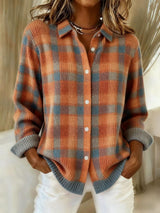 Sofia™ – Checked Blouse Made from Warm, Soft Hoodie Material