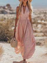 Calixta | Women's Halter Neck Flowy Maxi Dress, Sleeveless