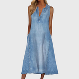 Esperanza | Women's Blue Sleeveless V-Neck Midi Dress