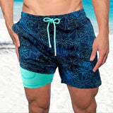 Quinton | Men's Tropical Print Lined Swim Shorts, Drawstring, Quick-Dry