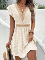 Seraphina | Women's V-Neck Crochet Mini Dress, Short Sleeve